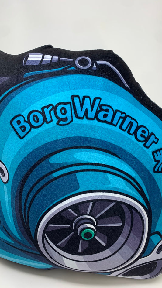 BorgWarner Turbocharger Plush Throw Pillow – Boost Blue Compressor Edition